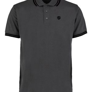 Severni Icon Charcoal & Black Embroidered Contrast Tipped Piqué Polo Shirt