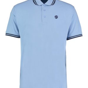 Severni Icon Sky Blue & Navy Embroidered Contrast Tipped Piqué Polo Shirt